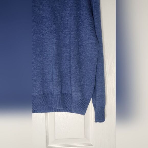 Viyella L Blue Steel Knit Longsleeve 100% MERINO WOOL V-neck Men's Sweater - Picture 6 of 7